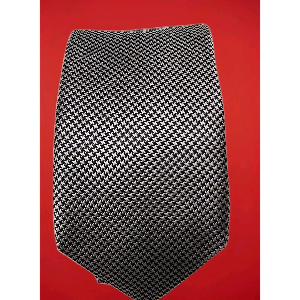 DION Men Neck Tie 100% Italian Silk Black Silver Made In CANADA NWT 3x57